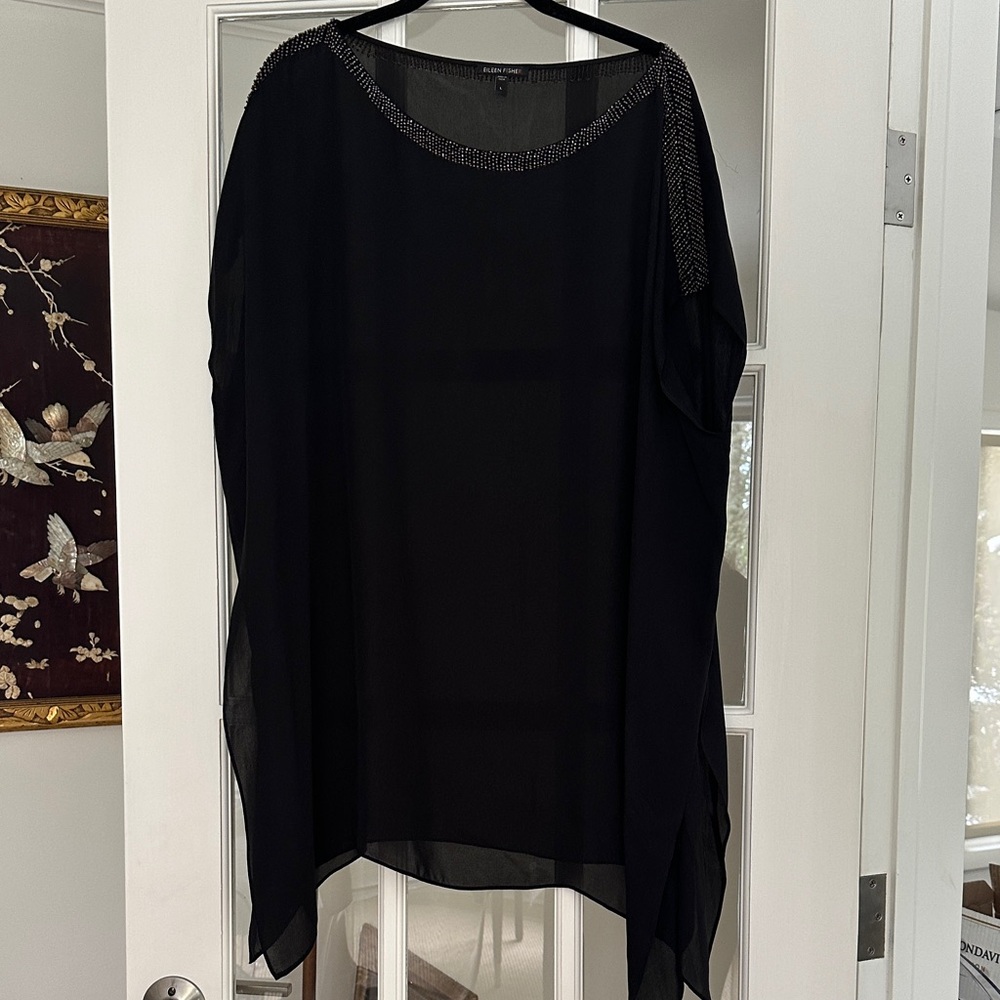 Eileen Fisher Elegant Black Beaded Silk Women's Top